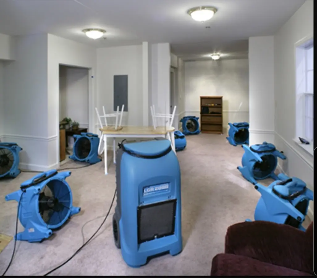 Air movers and dehumidifier setup for Water Damage Restoration in Maple Valley